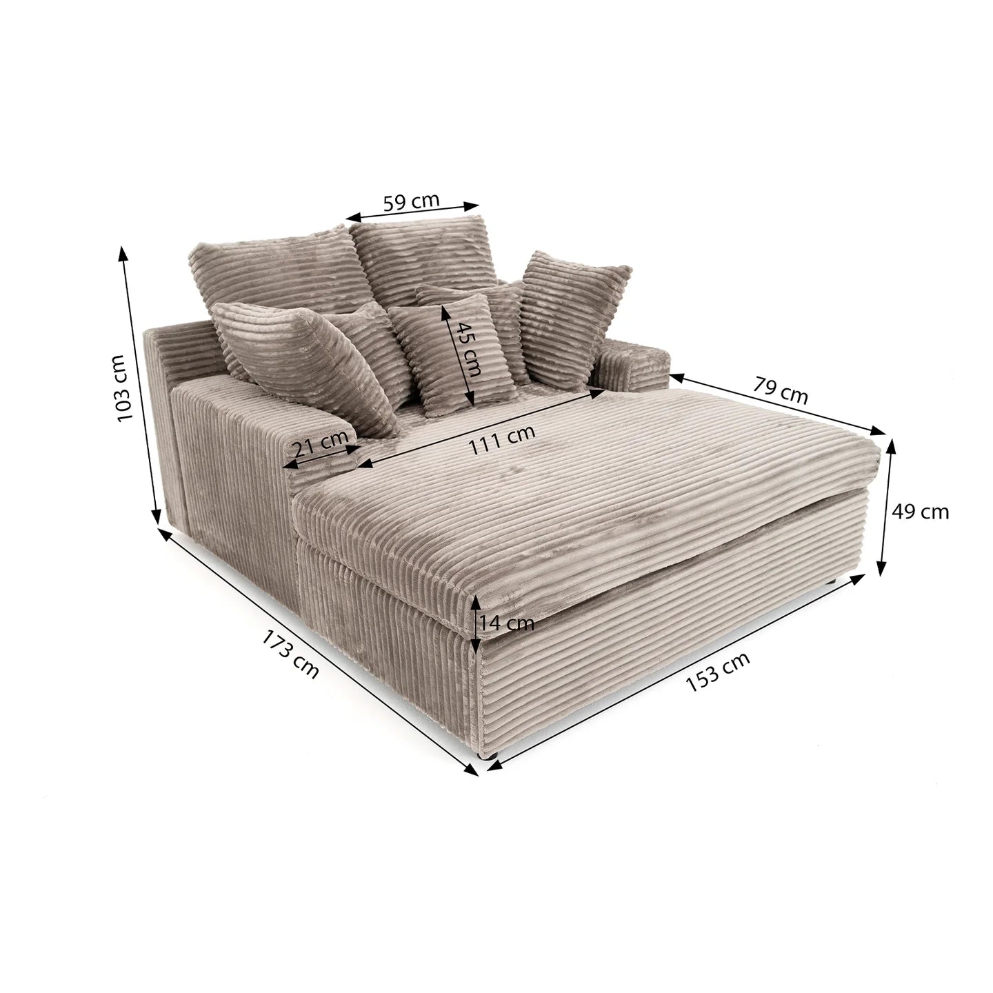 Recamiere / Chaiselongue Lazy in Breitcord, 153x173 cm