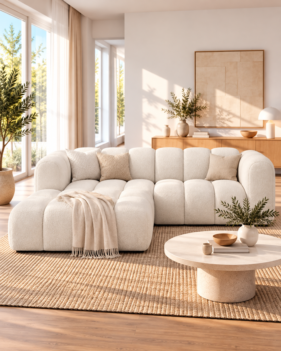 Grandé Modulsofa, Ecksofa aus Bouclé (3-Sitzer), 230 cm