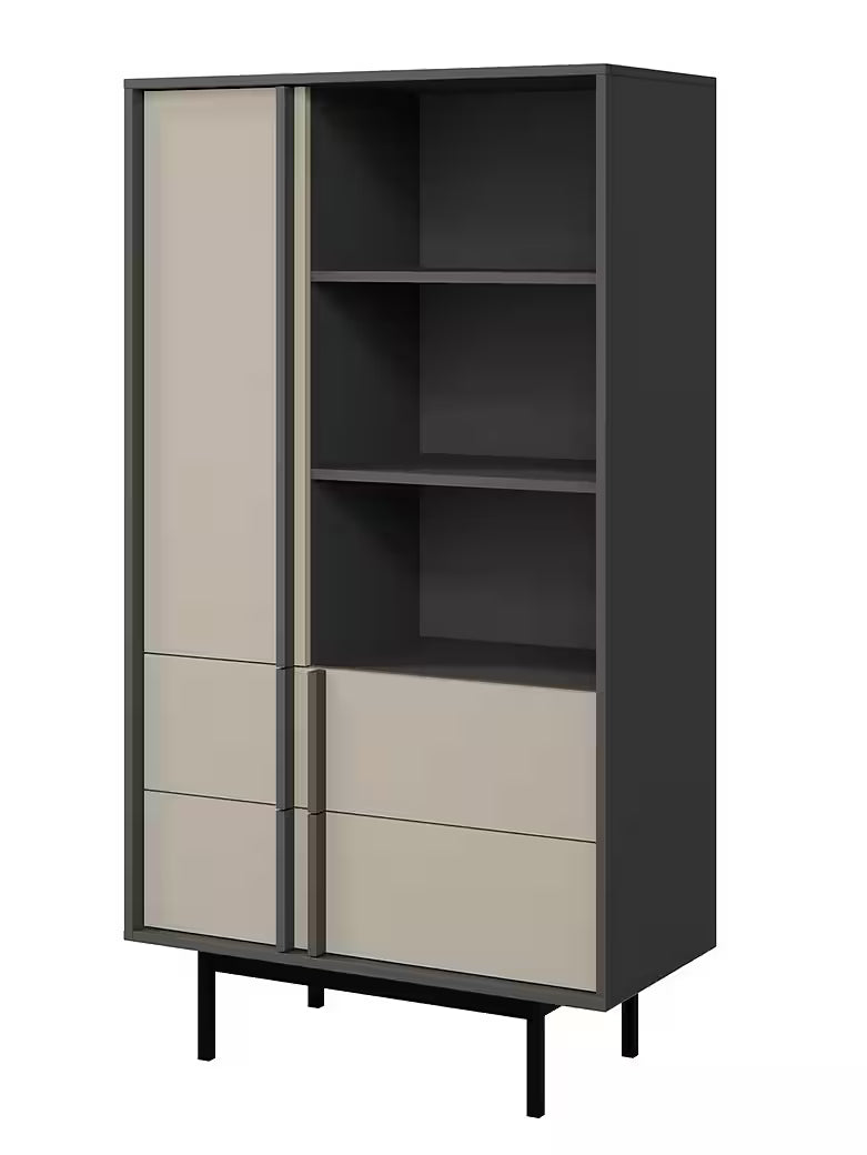 Alva 83 cm – Modernes Standregal mit 2 Schubladen & Metallfüßen (Beige)
