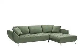 Ecksofa L - Form + Hocker in Webstoff Grün - POLSTEROASE