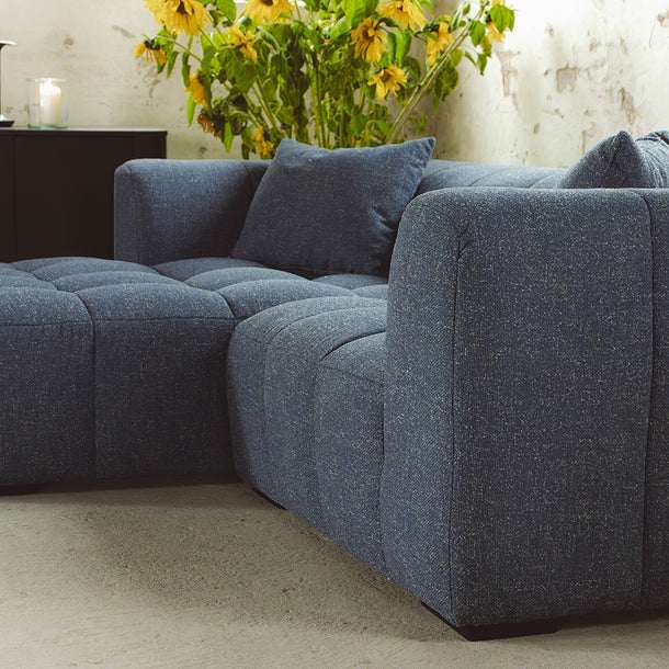 Bora Ecksofa (links) in Bouclé Blau, 240 cm Breite | PolsterOase