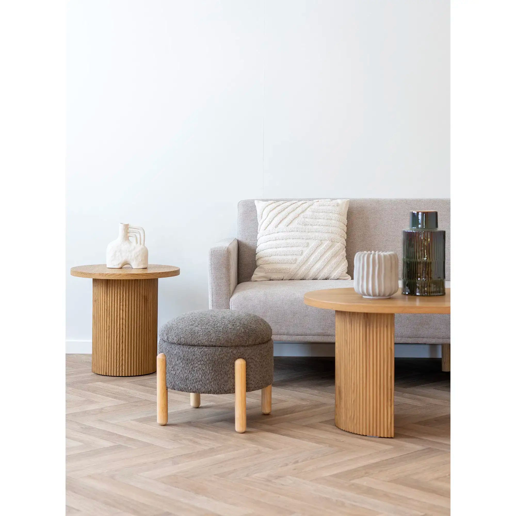 Pouf mit Stauraum in Braun Ø45 cm – Moderner Sitzhocker im skandinavischen Stil