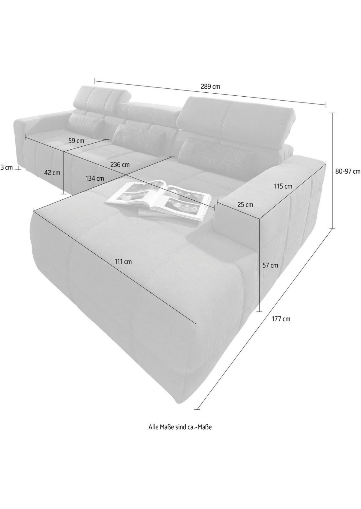 Ecksofa in Microfaser, 289cm Breite