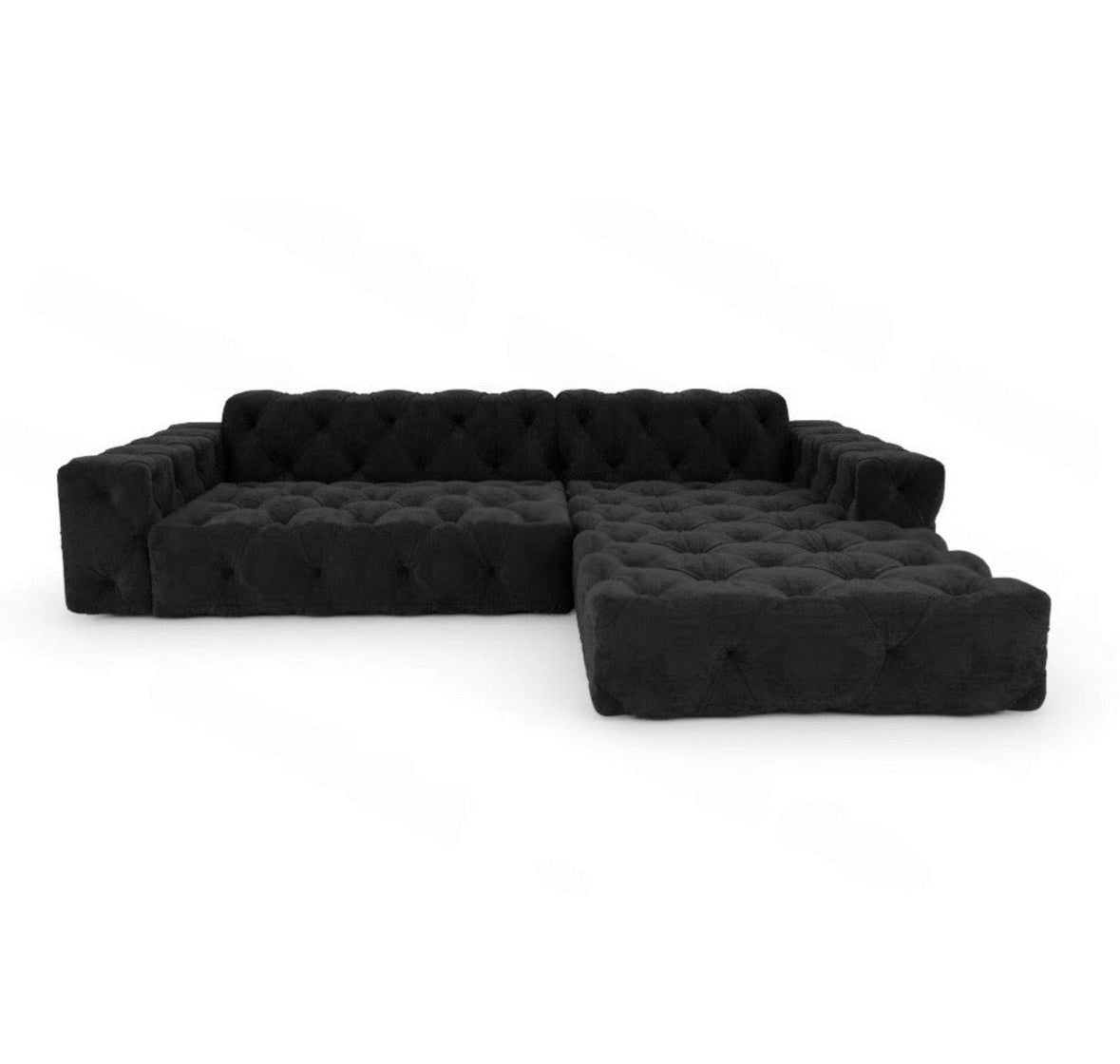 Ecksofa (rechts) in Samt Schwarz - Chesterfield, 266 cm Breite | PolsterOase