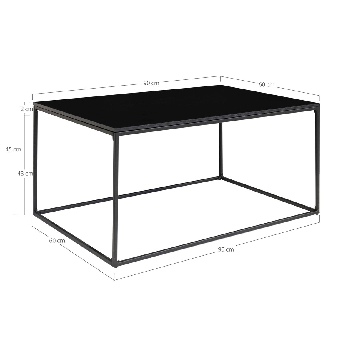 Vita Couchtisch aus Stahl und Holzwerkstoff, Schwarz, 90 × 60 cm