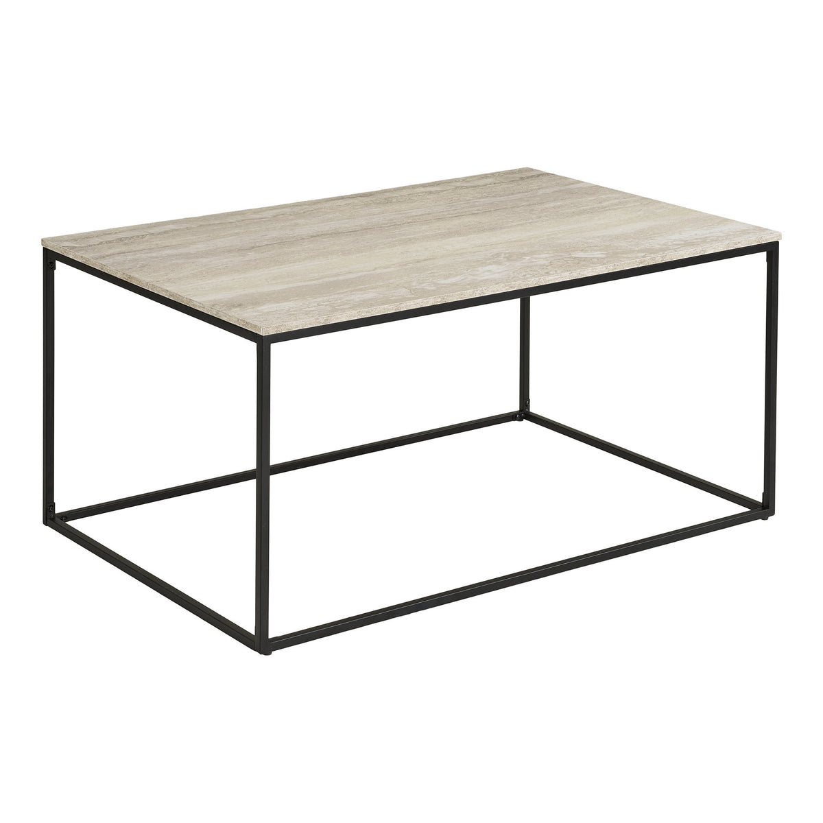 PolsterOase Möbel – Vita Couchtisch aus Stahl und Spanplatte in Travertin, Optik, 90 × 60 cm