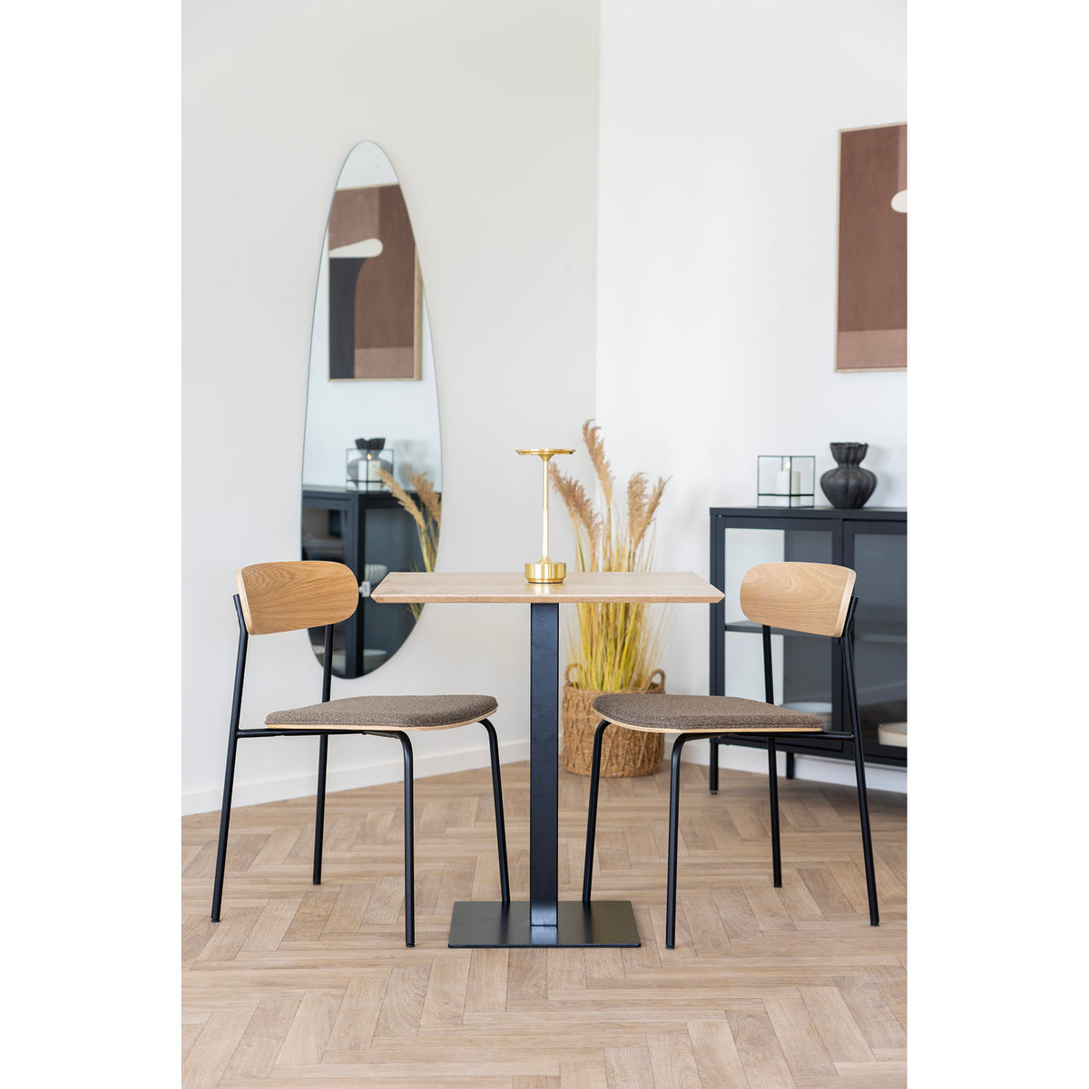 Fano Bistrotisch aus Melamin mit Metallgestell, Natur/Schwarz, 70 × 70 × 75 cm