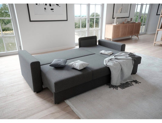 Ecksofa L-Form mit Schlaffunktion und Bettkaten in Anthrazit