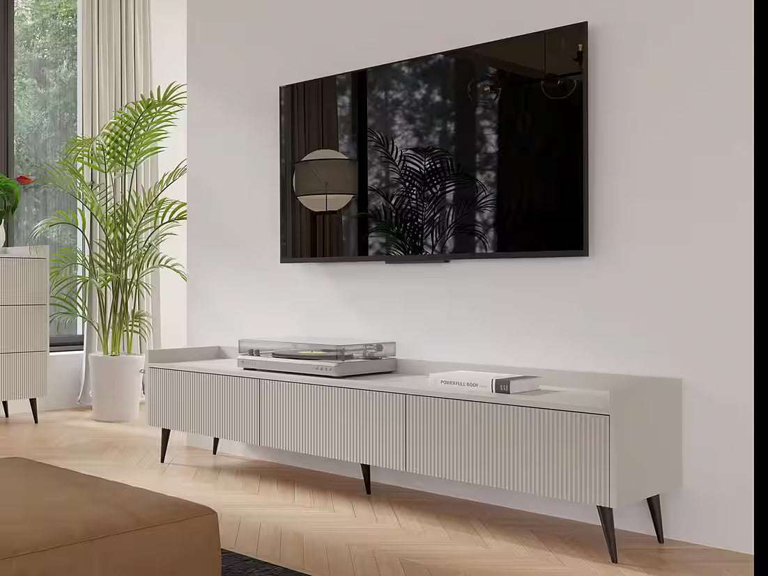 AVEN TV-Board 180 cm – Design Lowboard mit Lamellenfront & 3 Türen