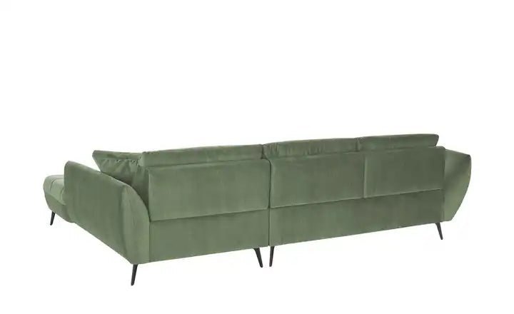 Ecksofa L - Form + Hocker in Webstoff Grün - POLSTEROASE