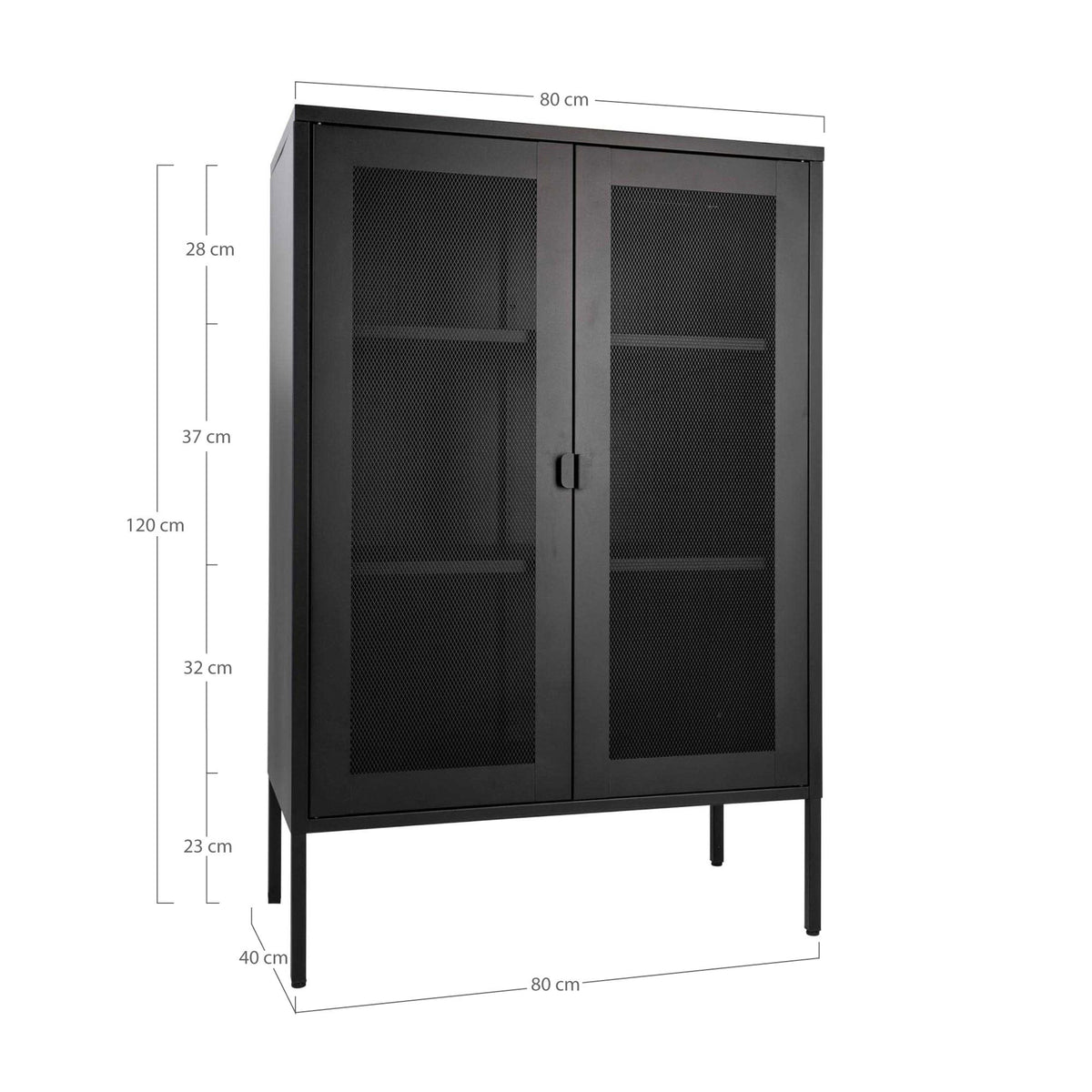 Melbourne Schrank – 2 Gittertüren, Stahl, schwarz, 80 × 40 × 120 cm