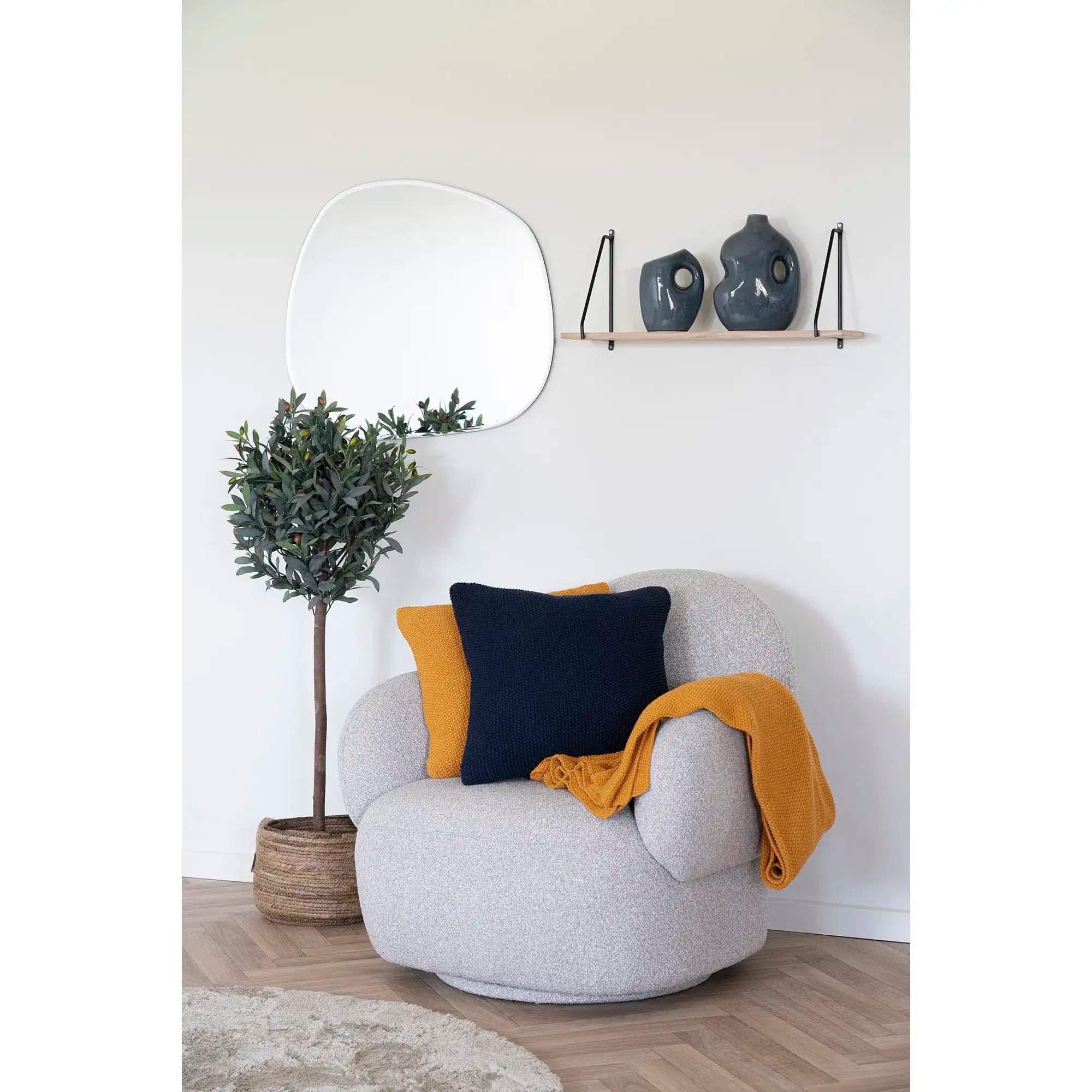 Plaid aus recycelter Baumwolle in Ocker 130x170 cm – Skandinavische Wohndecke