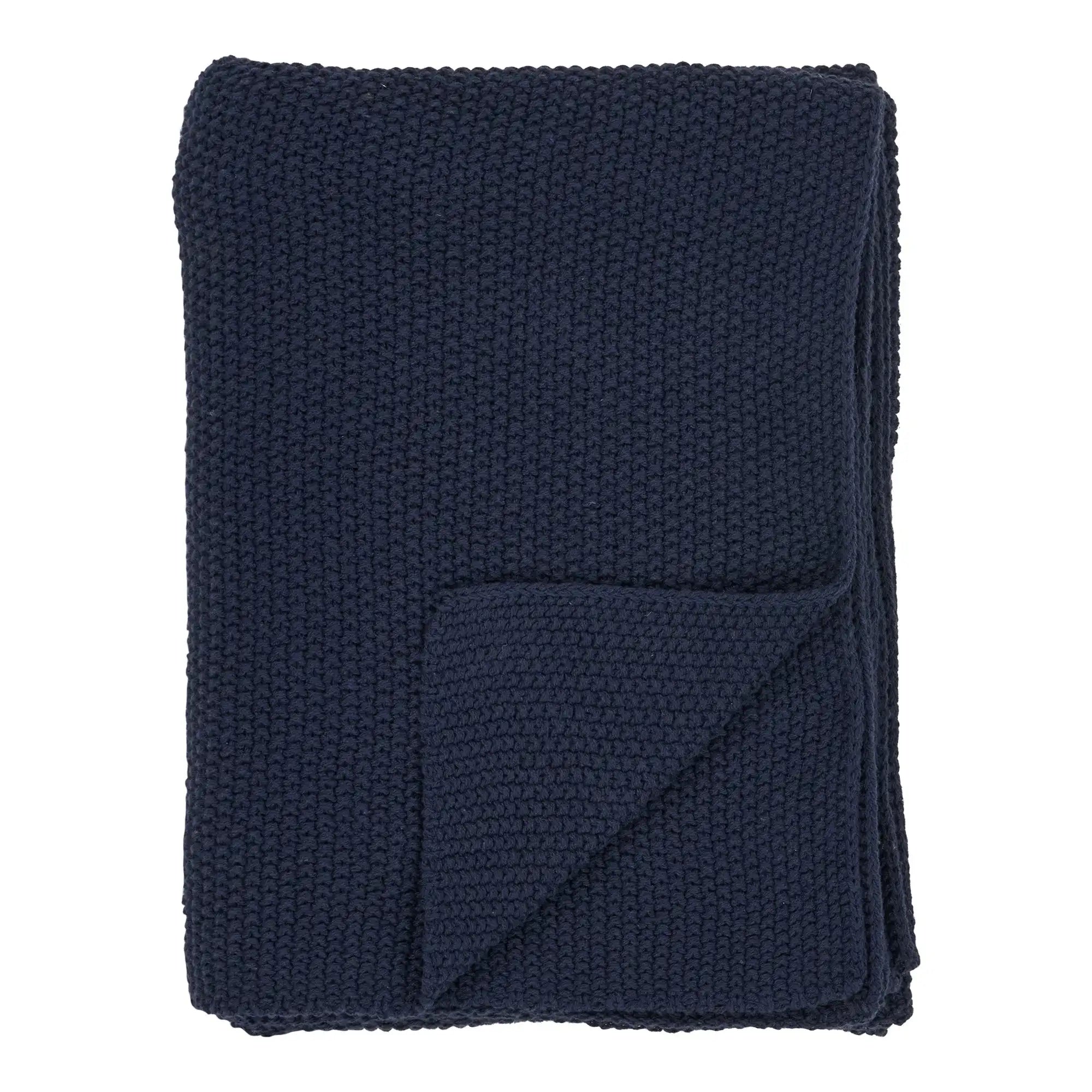 Plaid aus recycelter Baumwolle in Dunkelblau 130x170 cm – Skandinavische Wohndecke