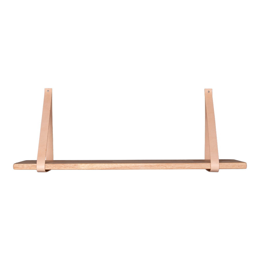 Forno Wandregal – Rubberwood Natur, Lederriemen Braun, 120 cm