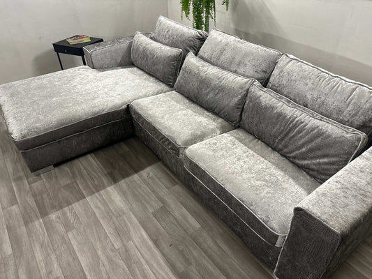 Ecksofa L-Form in Samt Silber Kroko-Optik