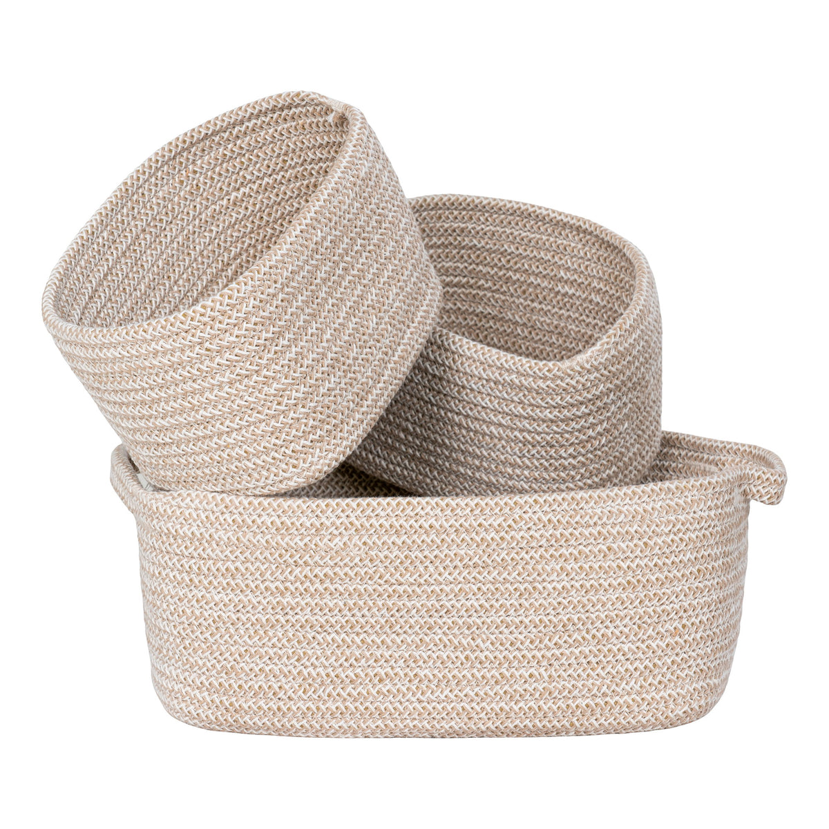 PolsterOase Möbel – Teixo Körbe aus Baumwolle, 3er, Set, Beige – Ansicht 2