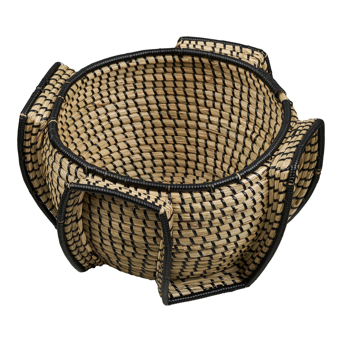 PolsterOase Möbel – Medan Aufbewahrungskorb aus Seegras, Natur/Schwarz, Ø 33 cm – Ansicht 2