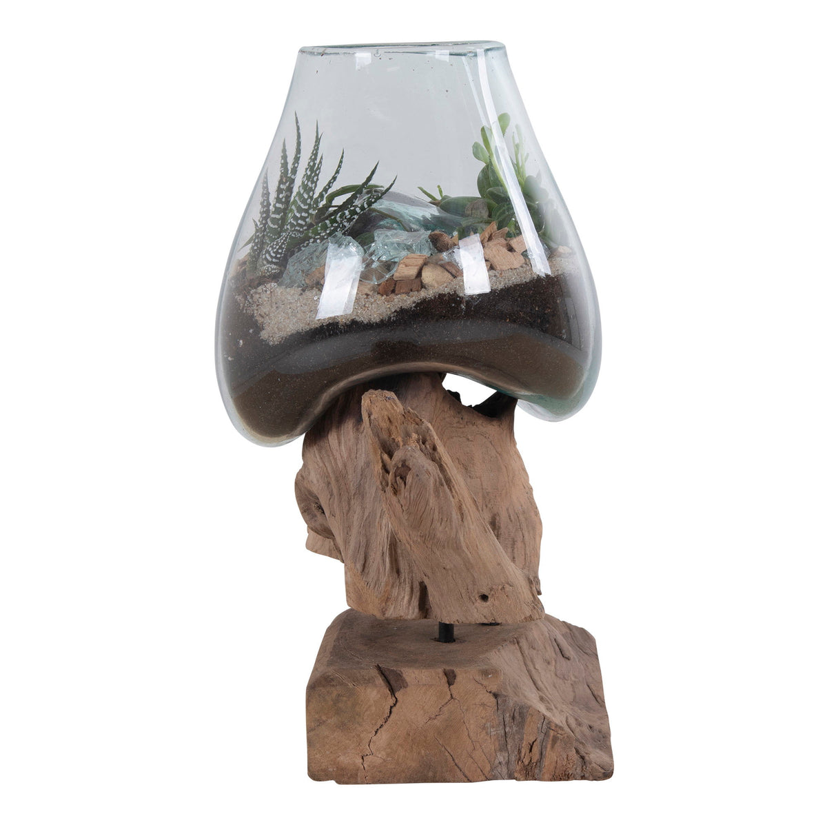 PolsterOase Möbel – San Waterdrop Vase aus Teakholz und Glas, Natur, 25 cm – Ansicht 2