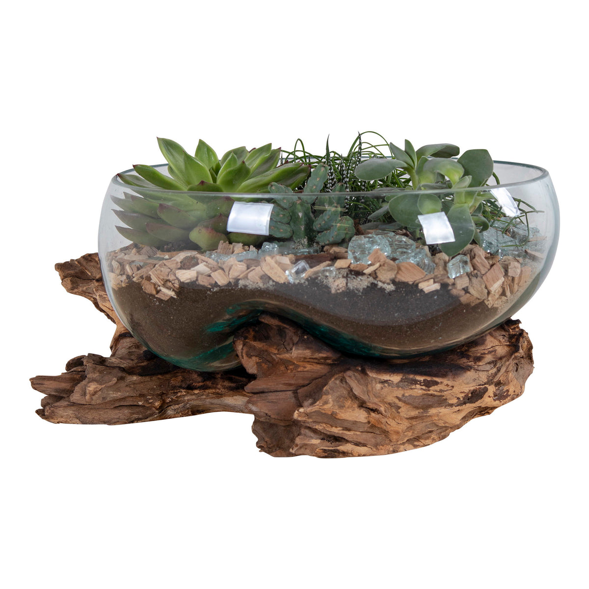 PolsterOase Möbel – San Marino Waterdrop Deko, Objekt aus Teakholz, Glas und Stahl, Natur