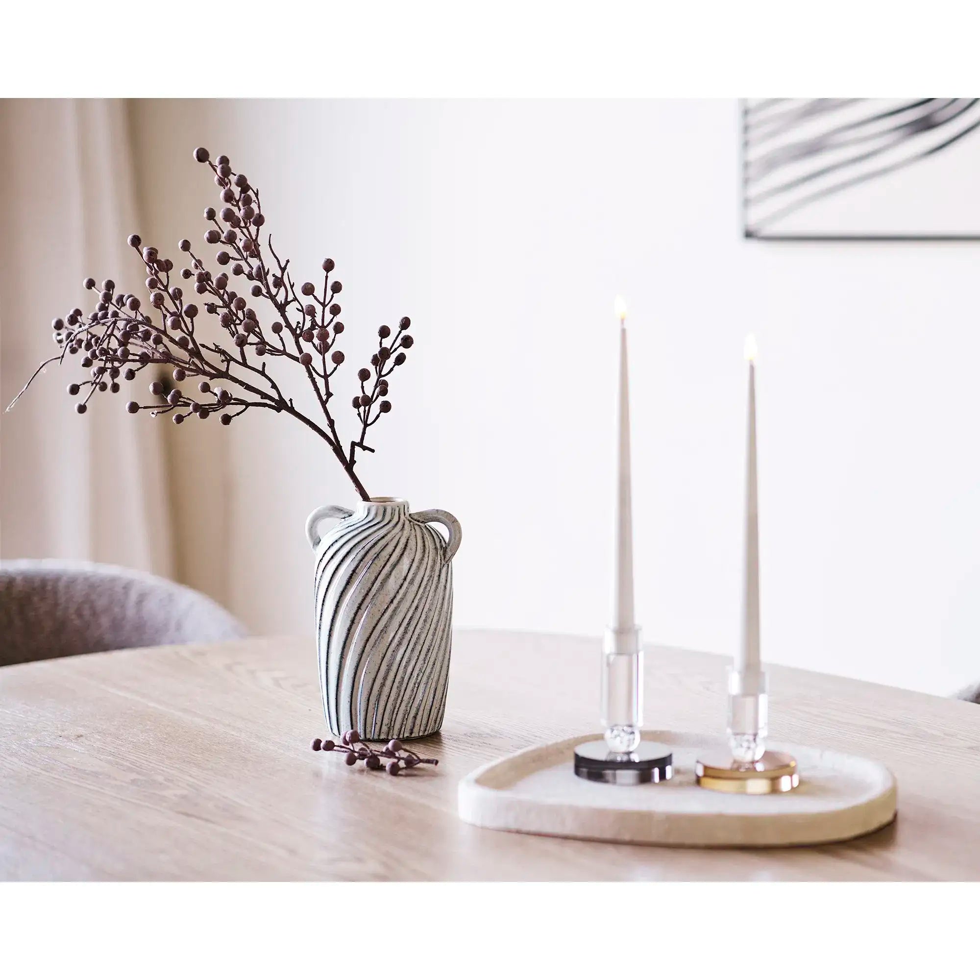 Kerzenhalter aus Glas Braun/Weiß Ø8,5 cm – Skandinavische Tischdeko