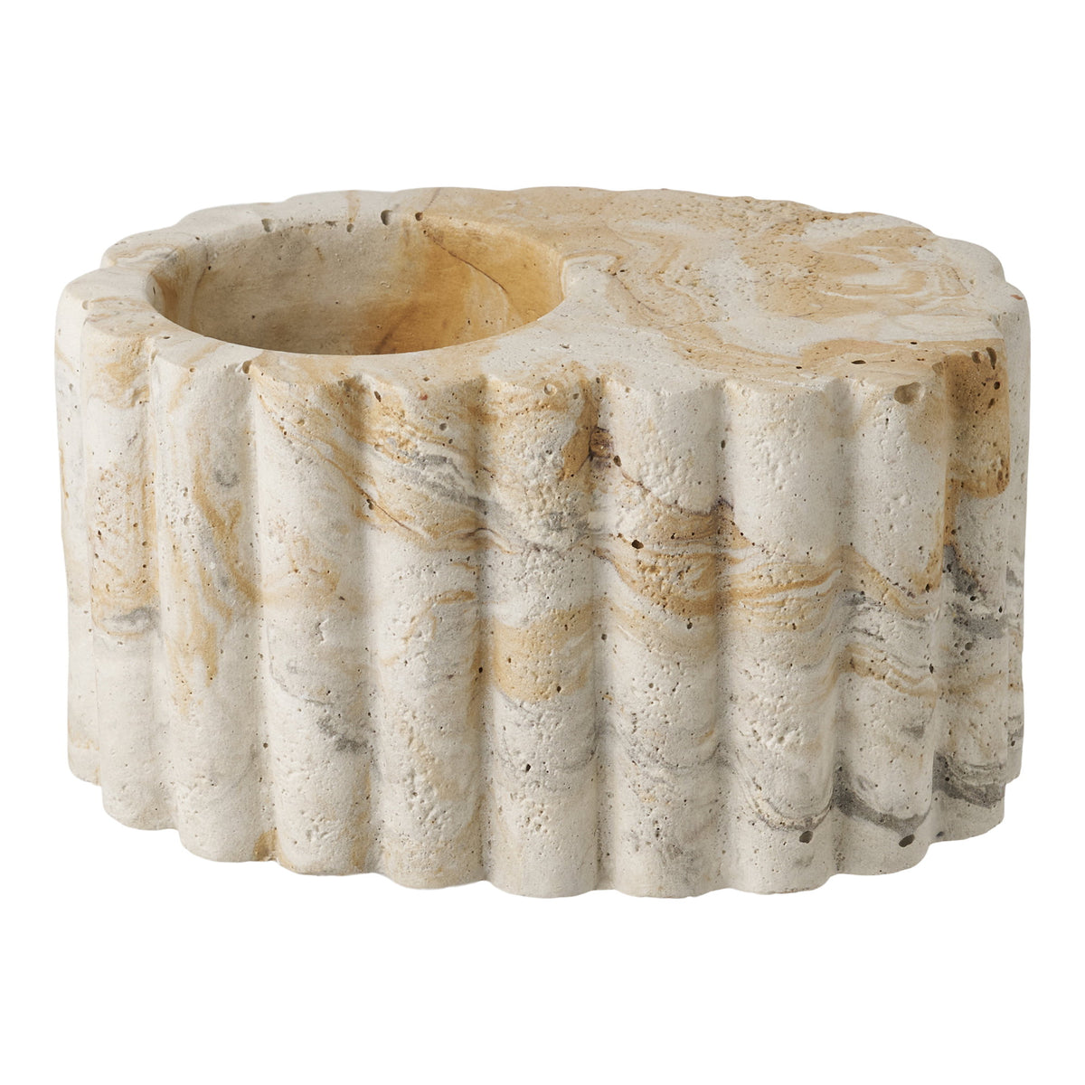 PolsterOase Möbel – Teelichthalter aus Zement, Braun/Beige, Ø 10, 5 cm