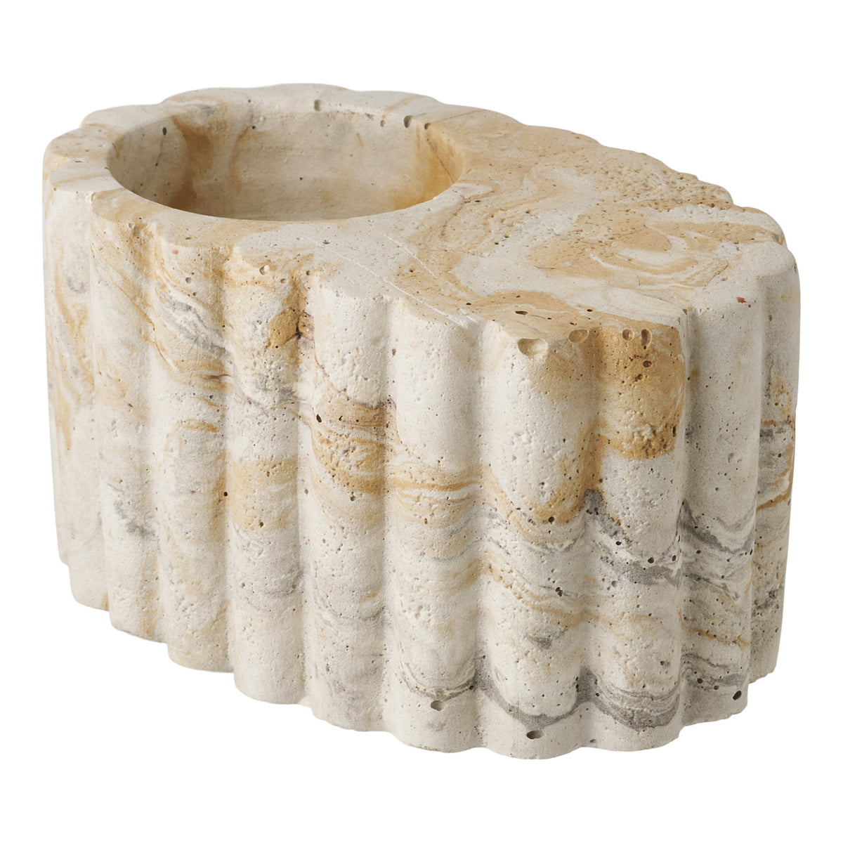 PolsterOase Möbel – Teelichthalter aus Zement, Braun/Beige, Ø 10, 5 cm – Ansicht 2