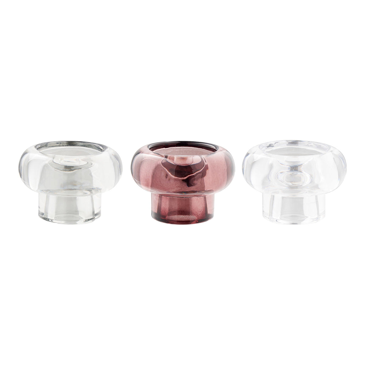 PolsterOase Möbel – Kerzenhalter aus Glas, Klar/Rauchgrau/Kastanienrot, 3er, Set