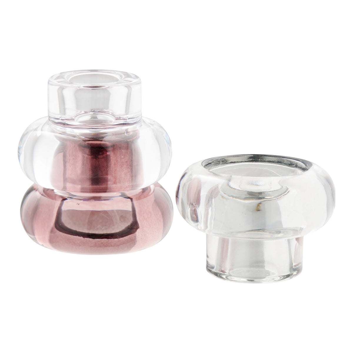 PolsterOase Möbel – Kerzenhalter aus Glas, Klar/Rauchgrau/Kastanienrot, 3er, Set – Ansicht 5