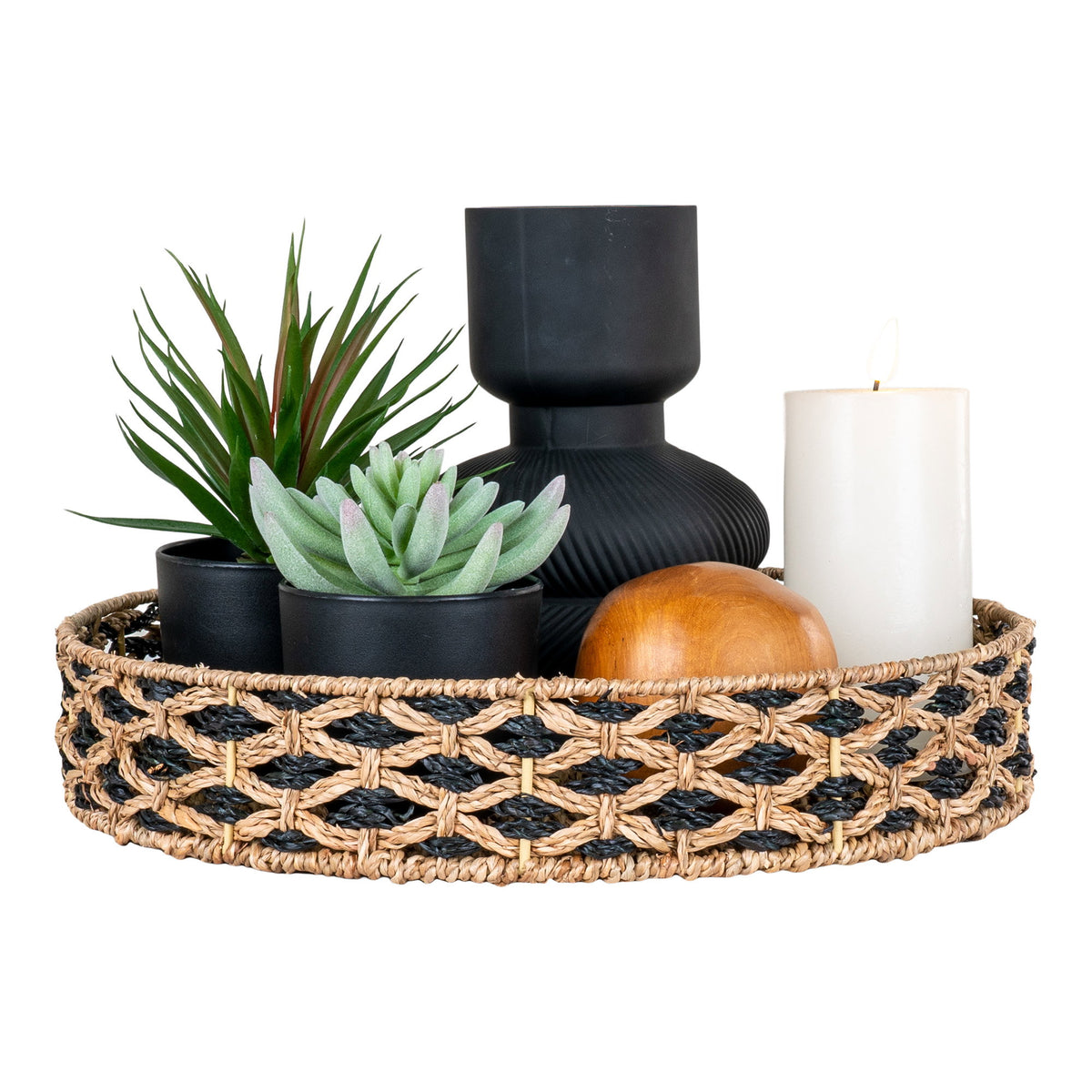 PolsterOase Möbel – Nerja Tablett aus Seegras, Schwarz/Natur, Ø 38 cm – Ansicht 5