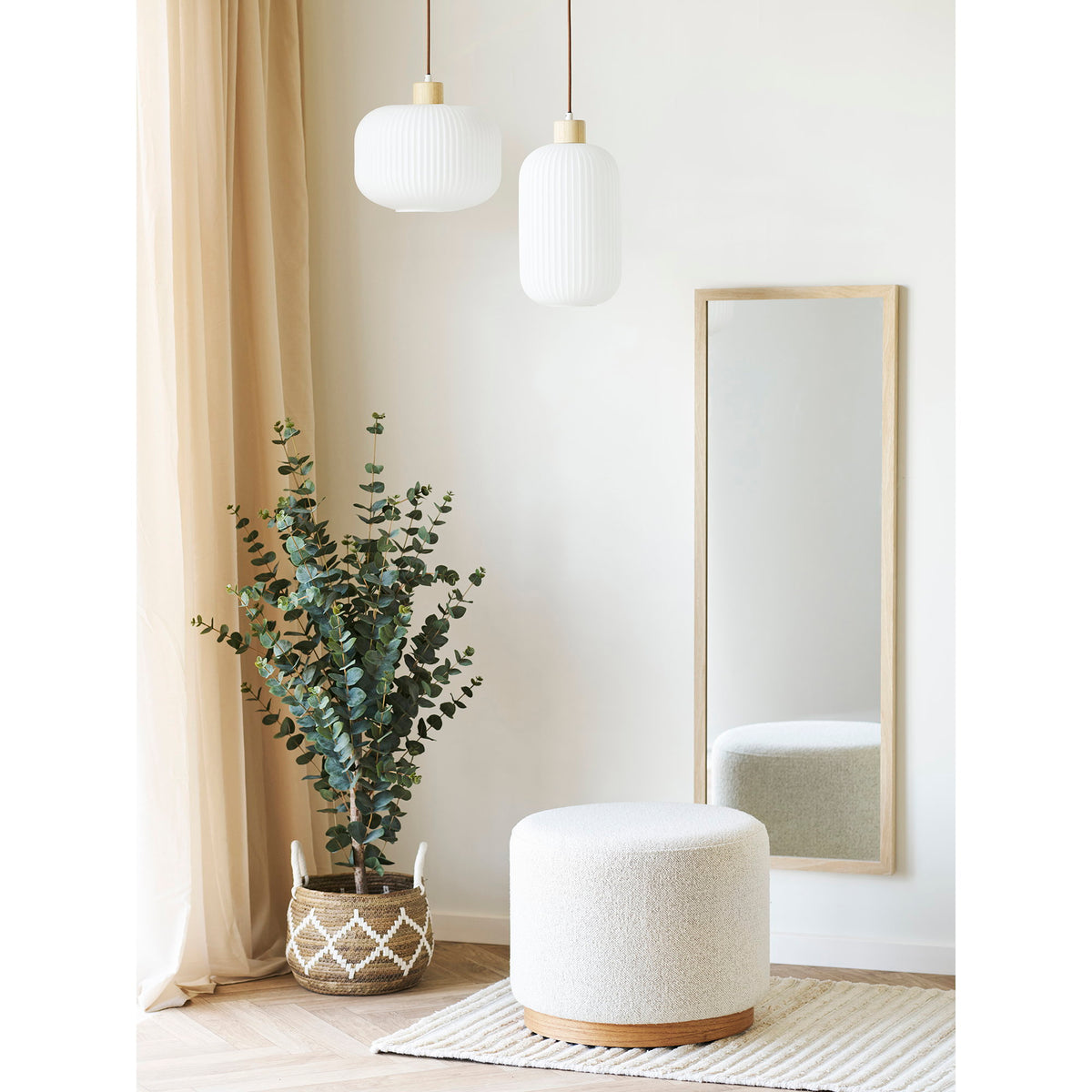Argalo Pendelleuchte – Glas/Holz Weiß, Ø 30 cm