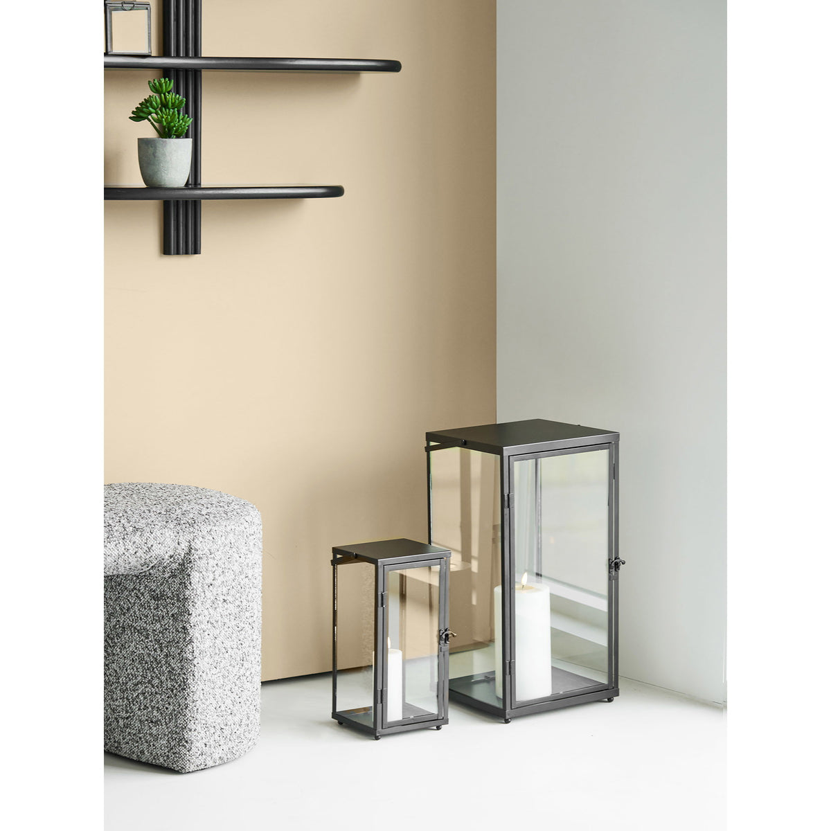 PolsterOase Möbel – Ibra Laternen aus Metall und Glas, 2er, Set, Schwarz – Ansicht 5