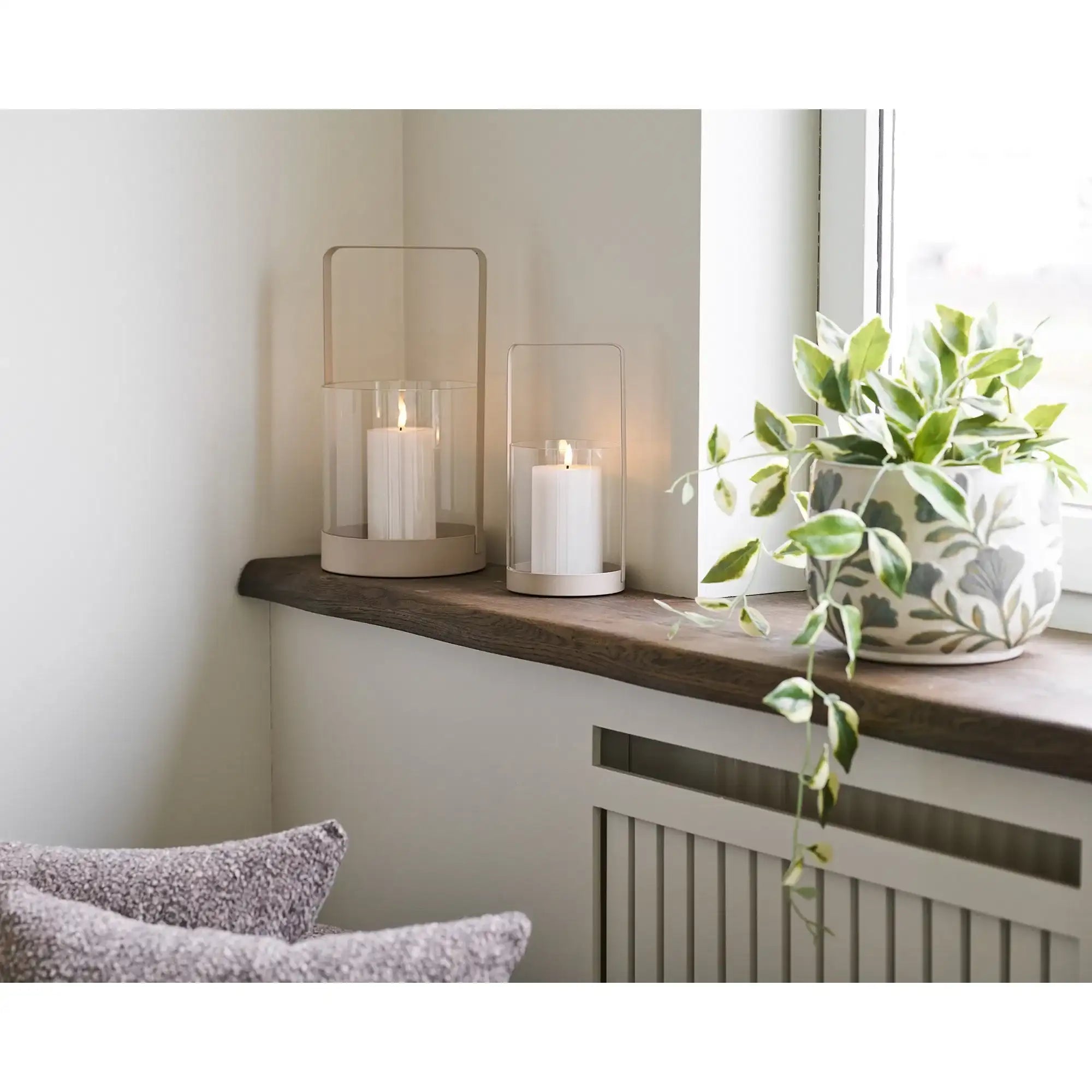 Laternen Set 2er Beige Glas/Metall – Hurricane Windlichter 25 & 35 cm