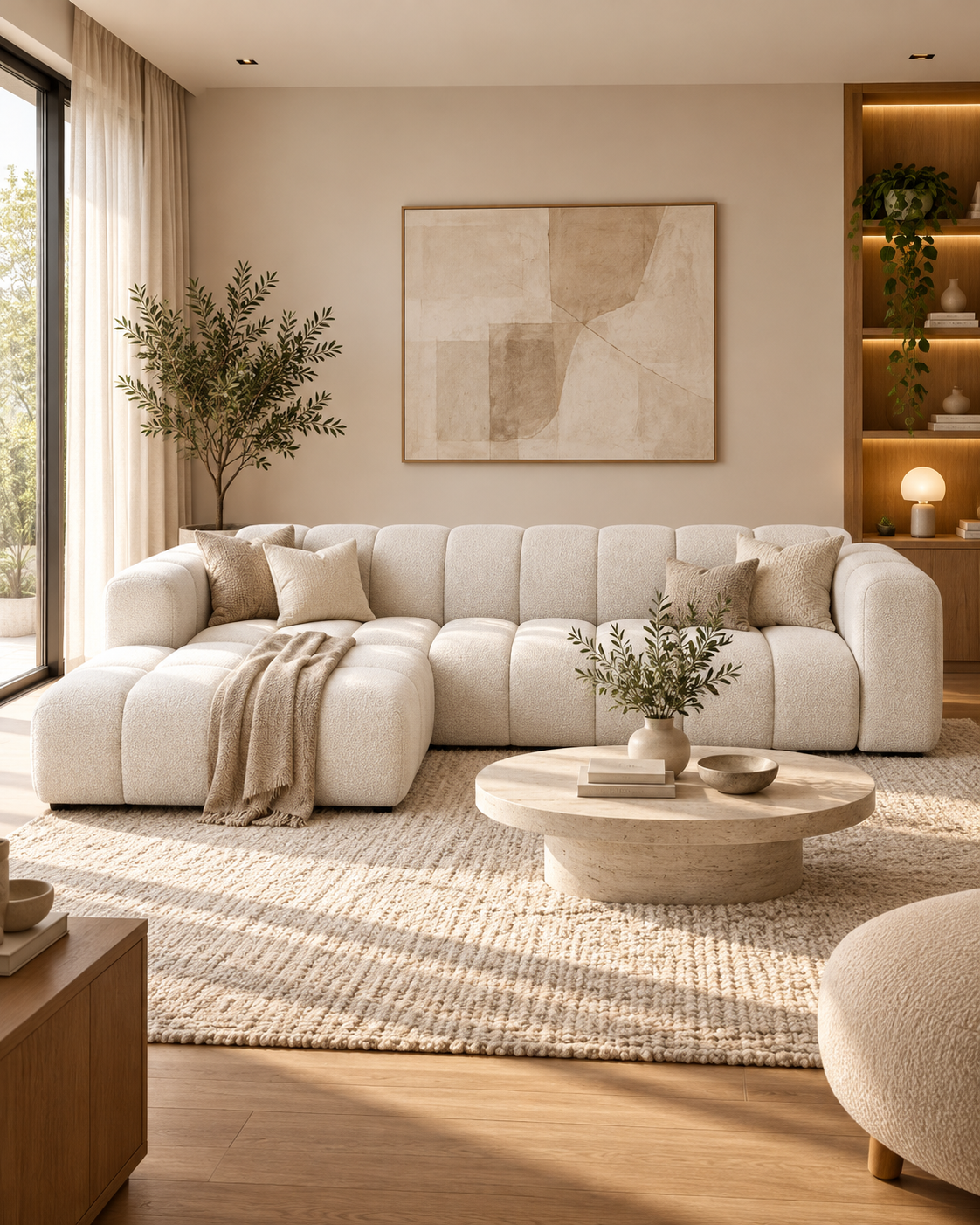 Grandé Modulsofa, Ecksofa aus Bouclé (4-Sitzer), 290 cm