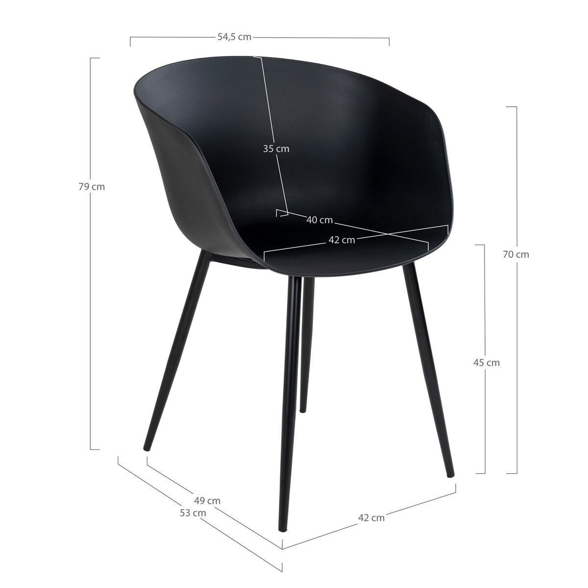Roda Esszimmerstühle aus Polypropylen und Stahl, 2er-Set – Schwarz