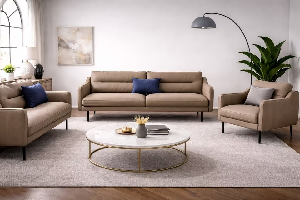 Sofa Set 3-3-1 in NaturLeder Braun, 229 cm Breite