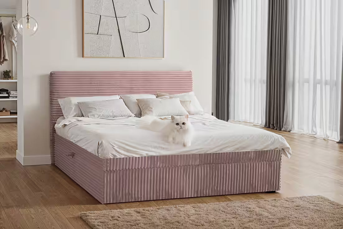 Boxspringbett Toulouse 200x200 cm mit Bettkasten, Topper und Bonellmatratze in Breitcord