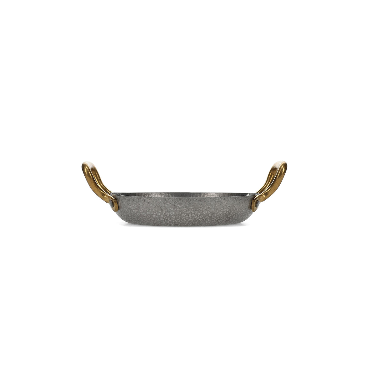 bonbistro Servierschale 18 x H 3,5 cm mit goldenem Griff, gehämmertes Antiksilber – Produktansicht 1
