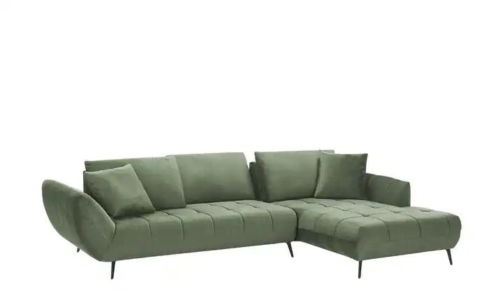 Ecksofa L - Form + Hocker in Webstoff Grün - POLSTEROASE