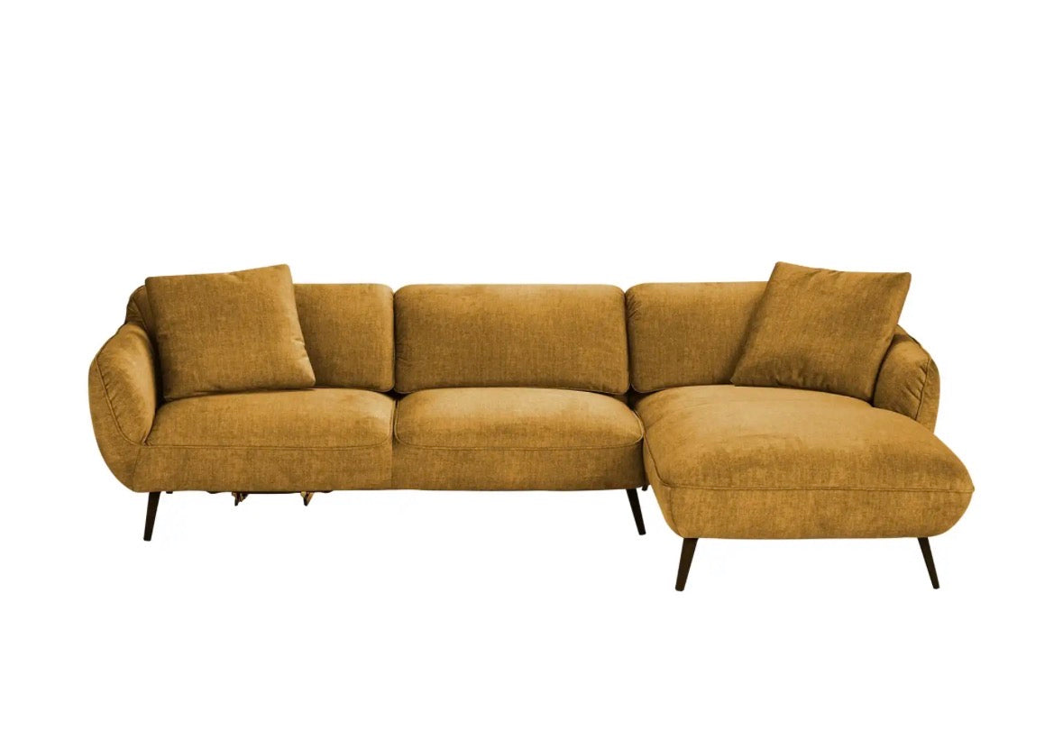 Elektrisches Ecksofa mit Hocker in Samt, 281 cm Breite | PolsterOase