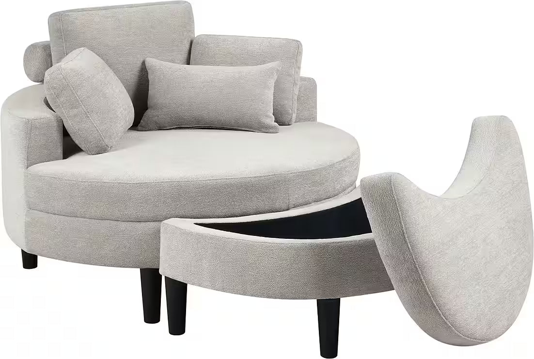 Loveseat / Sessel in Struktur Hellgrau mit Stauraumhocker