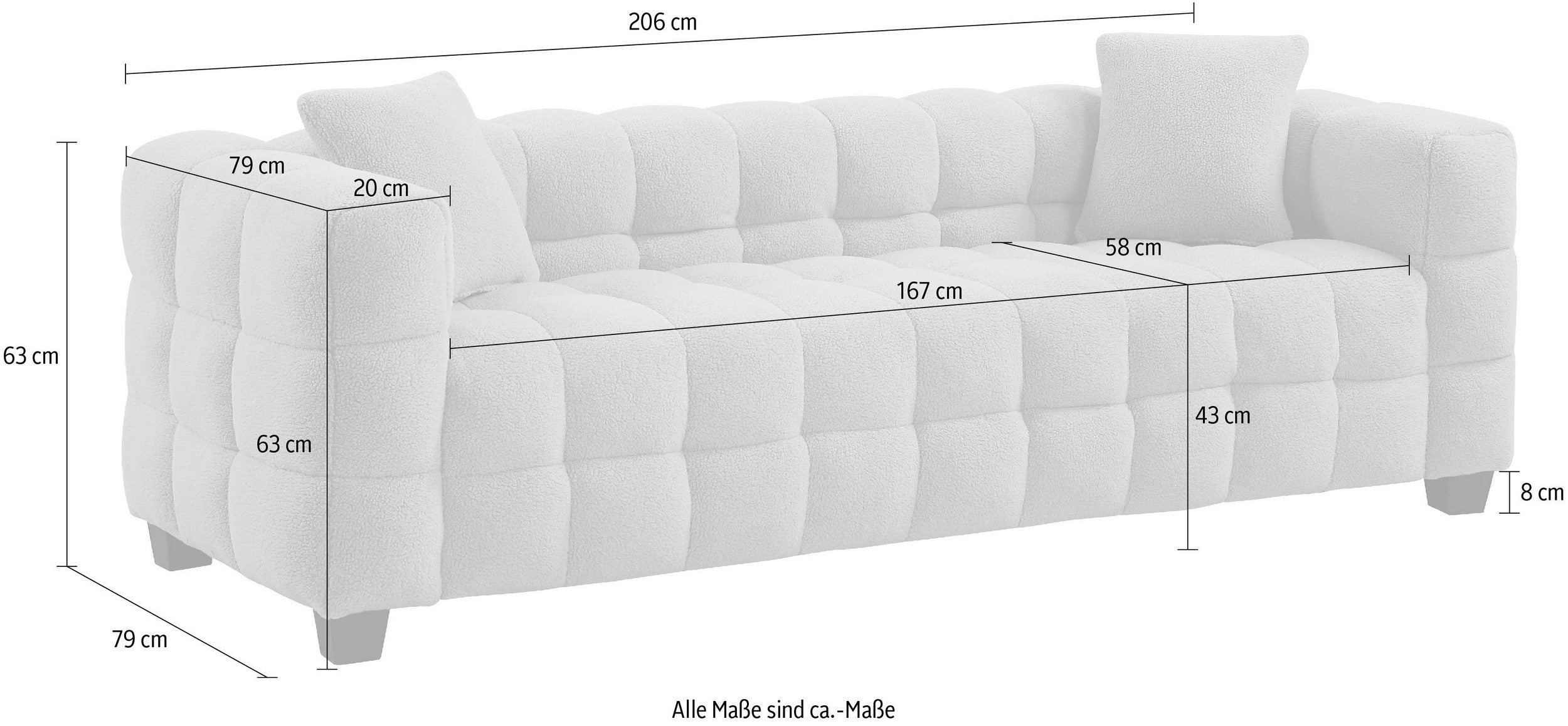 3-Sitzer Sofa in Teddy, 206 cm Breite