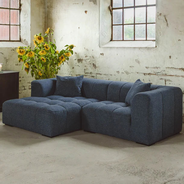 Bora Ecksofa (links) in Bouclé Blau, 240 cm Breite | PolsterOase