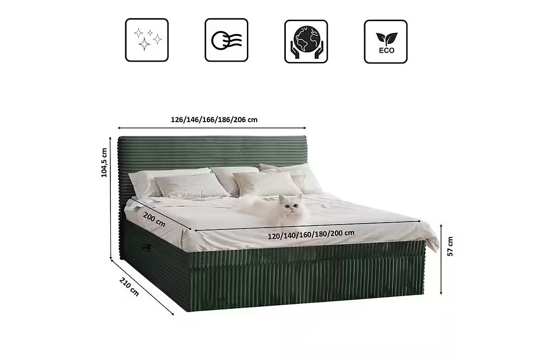 Boxspringbett Toulouse 200x200 cm mit Bettkasten, Topper und Bonellmatratze in Breitcord