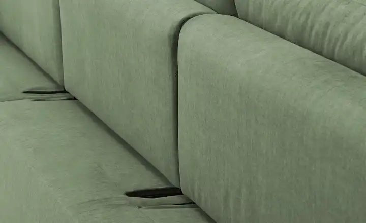Ecksofa L - Form + Hocker in Webstoff Grün - POLSTEROASE