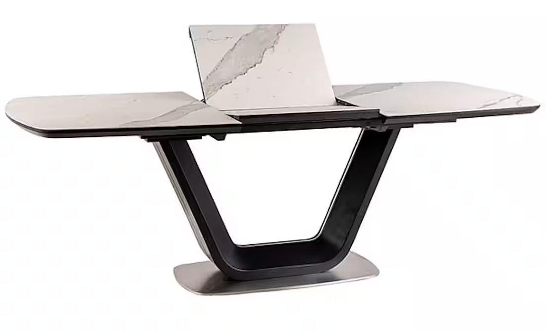 ARMELO Esstisch 160–220 cm – Design Keramiktisch ausziehbar (Marmor Weiß / Schwarz Matt)
