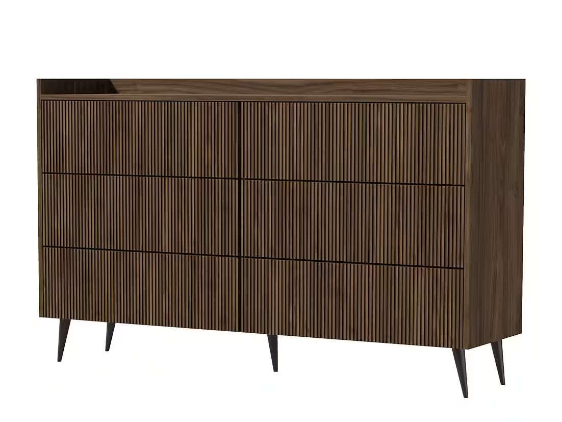 AVEN Kommode 137 cm – Design Sideboard mit 6 Schubladen (Kaschmir/Nussbaum)