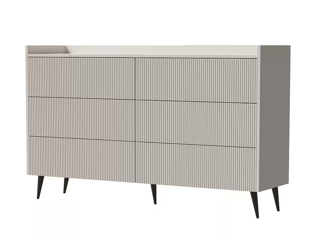 AVEN Kommode 137 cm – Design Sideboard mit 6 Schubladen (Kaschmir/Nussbaum)