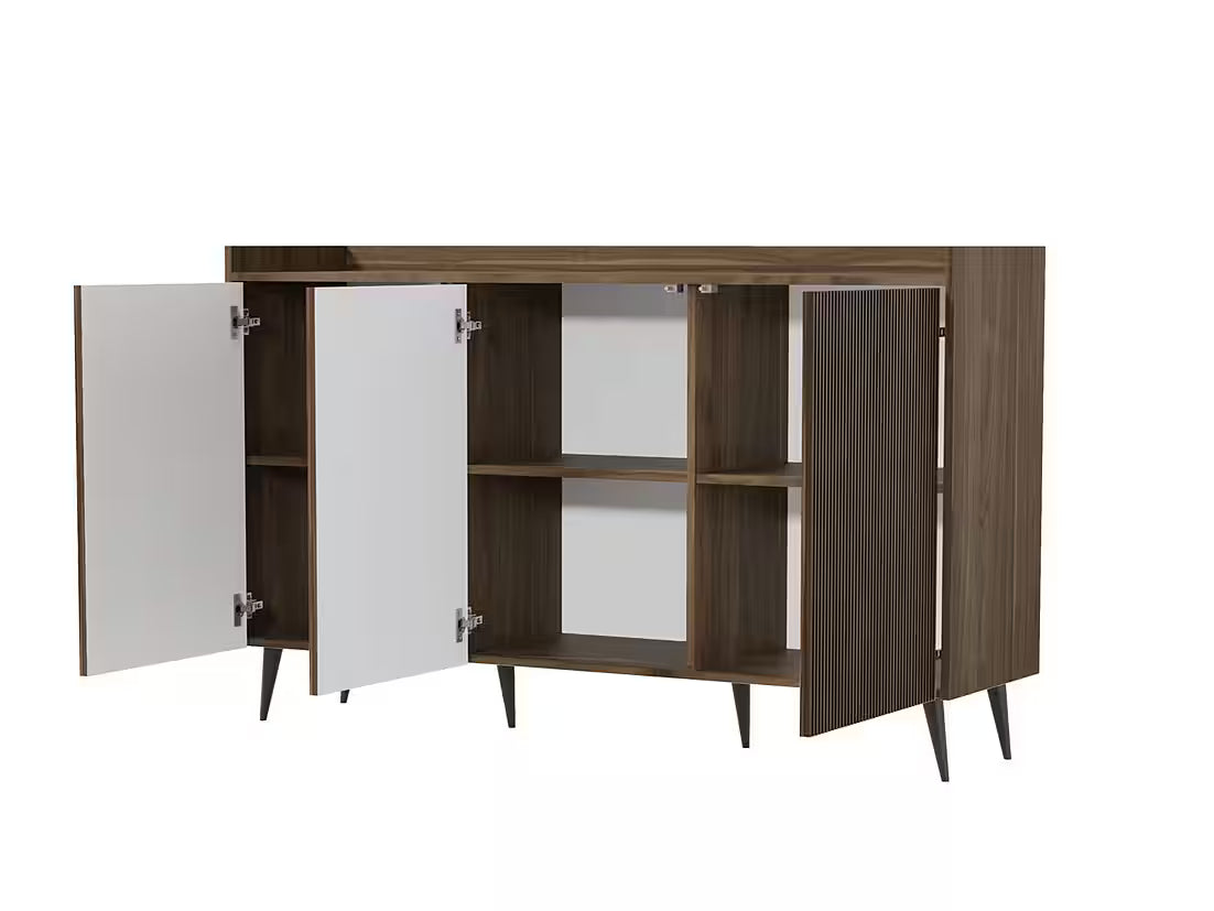 AVEN Sideboard 150 cm – Design Kommode mit 3 Türen (Kaschmir/Nussbaum)