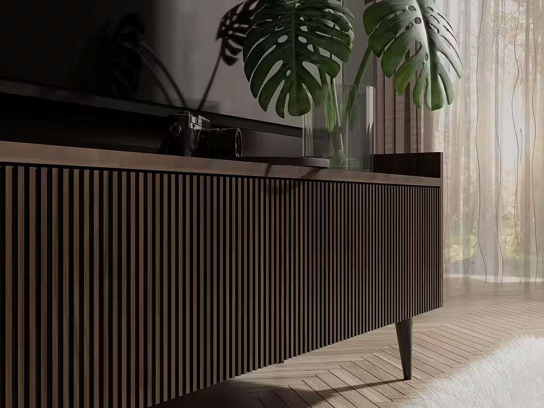 AVEN Sideboard 150 cm – Design Kommode mit 3 Türen (Kaschmir/Nussbaum)