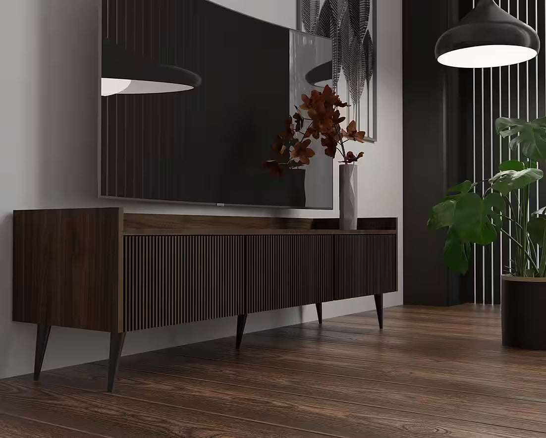 AVEN TV-Board 121 cm – Design Lowboard kompakt mit 2 Türen (Kaschmir/Nussbaum)